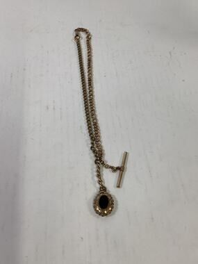 VTG J.F.S. & Sons Pocket Watch Chain W/ T-Bar & Decorative Stone-Set Watch Fob